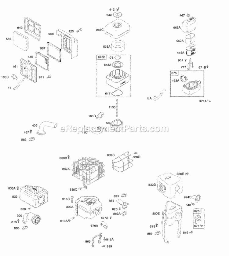 Air Cleaner Exhaust System Diagram and Parts List for 122332-4115-B8  Briggs and Stratton Engine